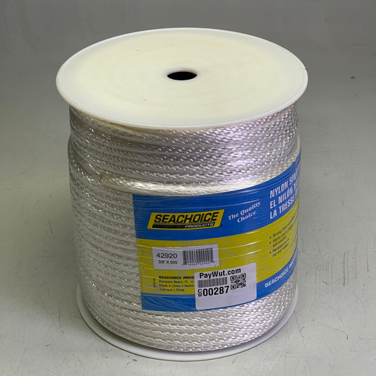 SEACHOICE Solid Braid Nylon Rope 3/8” x 500’ White 42920
