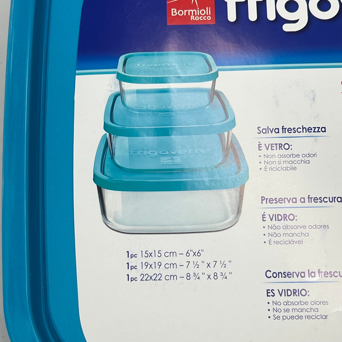 BORMIOLI ROCCO Frigoverre Square Food Storage Glass Containers 3 Pc Turquoise