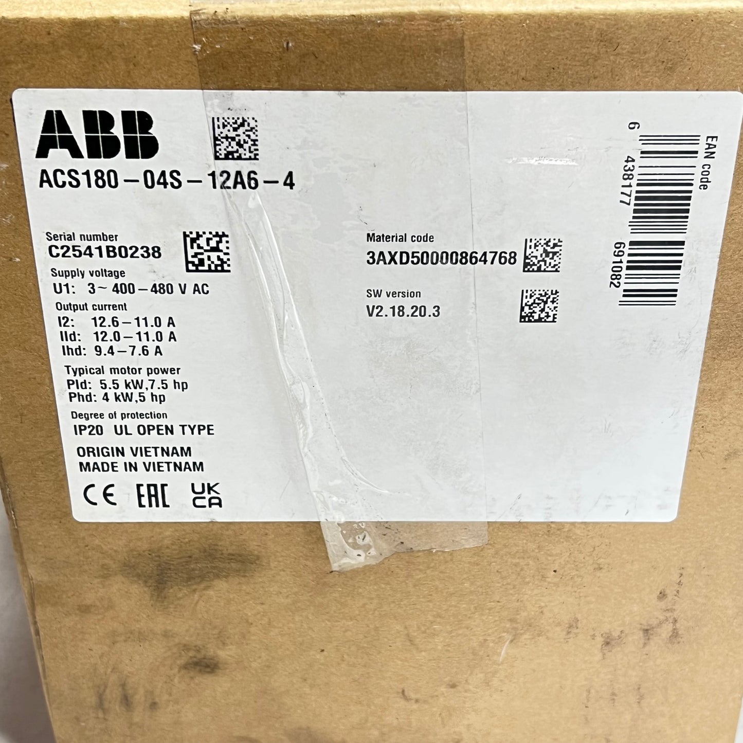ABB Lv Ac Machinery Drive Module Iec 5.5W 12.6A 400 V White ACS180-04S-12A6-4
