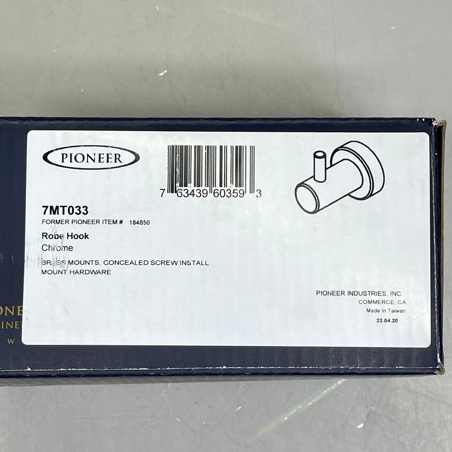 PIONEER Motegi Robe Hook 3.5" x 2.5" x 2.5" Chrome 7MT033