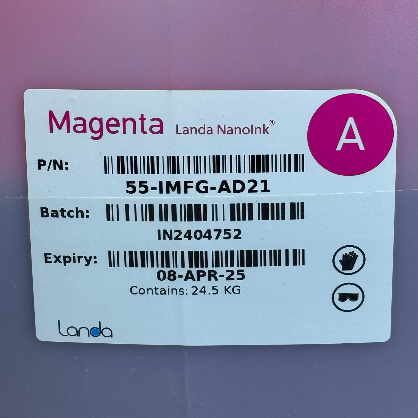 ZA@ MAGENTA LANDA NANOINK Printer Ink IN2404752 54Lbs Sz 10.5”Lx9”Wx14”H (New)