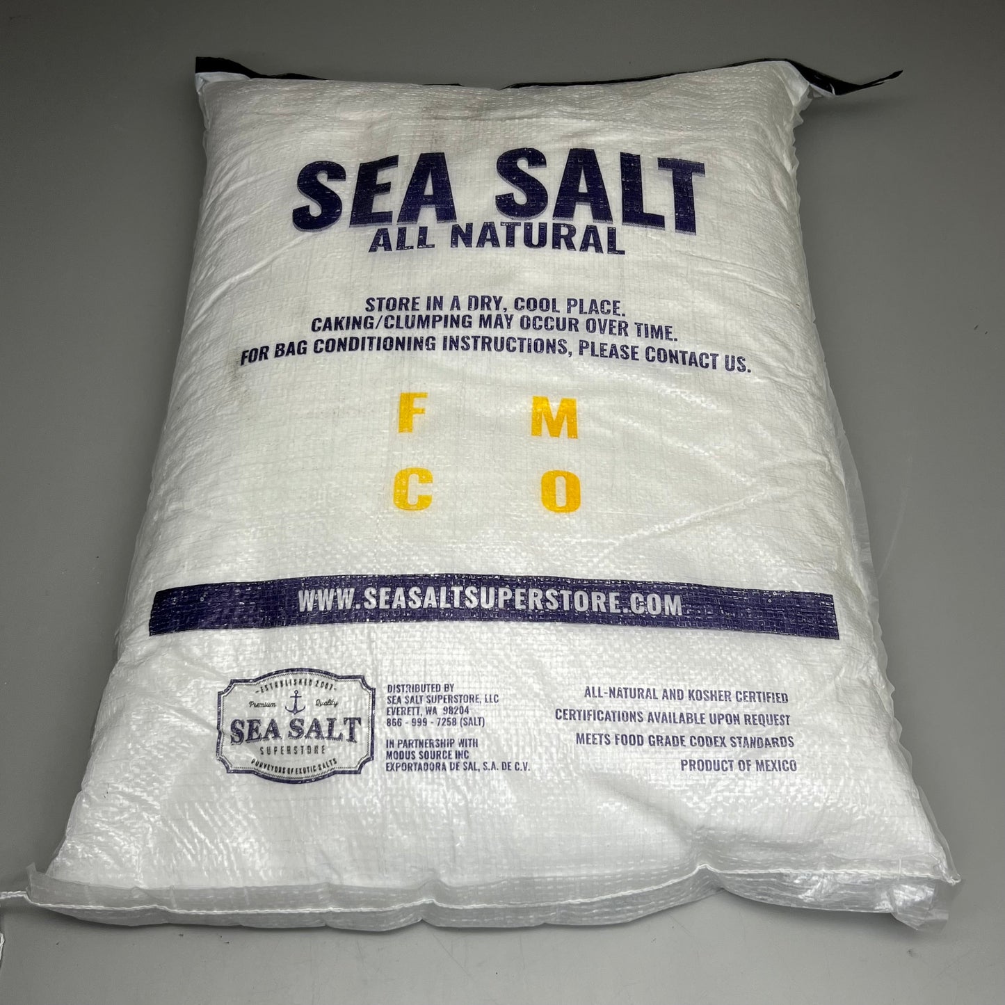 SEA SALT SUPERSTORE (50 LBS) All Natural Kosher Fine Grain Sea Salt BB 06/28