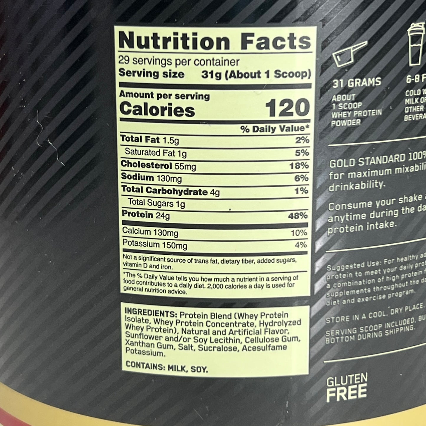 OPTIMUM NUTRITION Gold Standard 100% Whey Protein Powder Vanilla Ice Cream 31.7 oz - 29 Servings BB 05/27