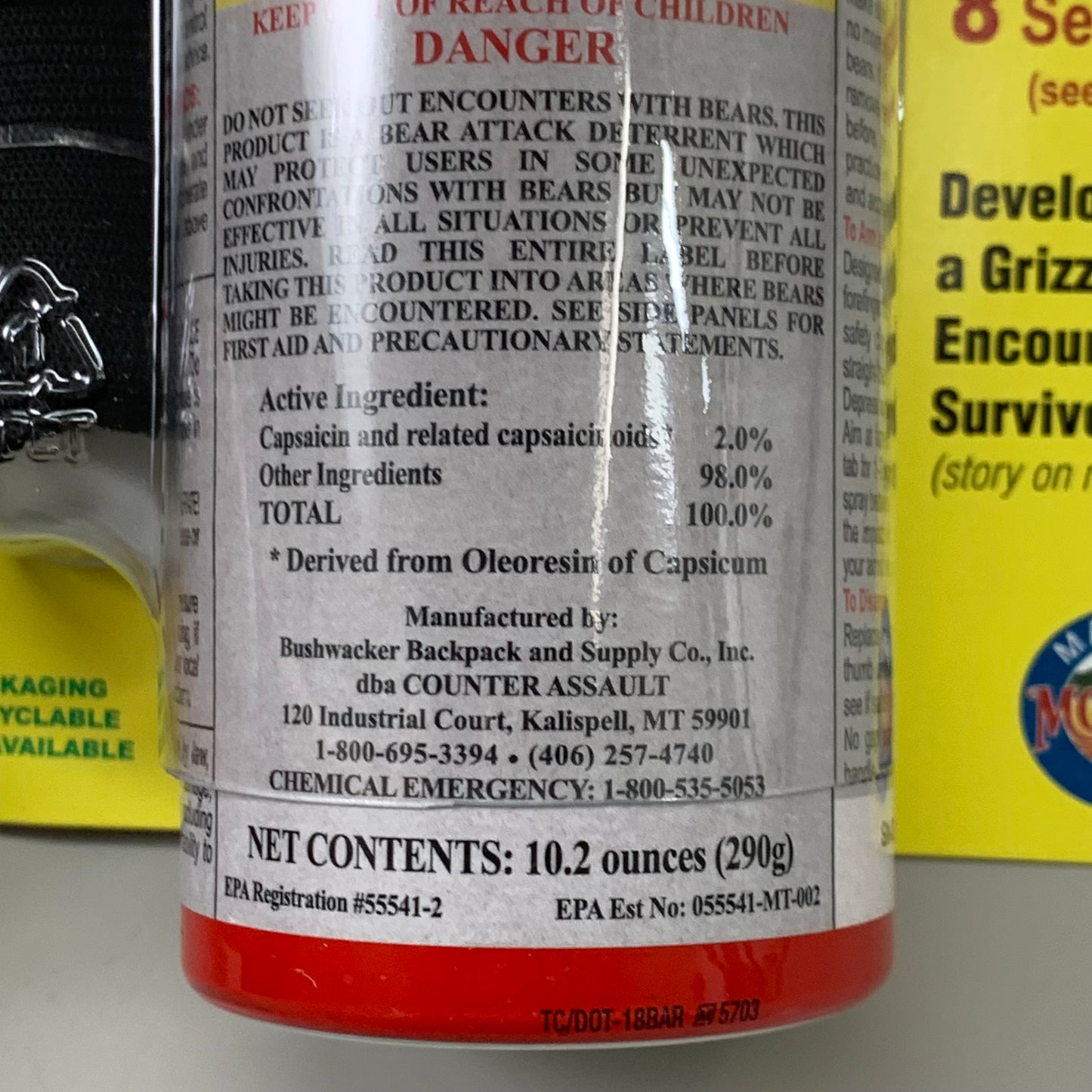 COUNTER ASSAULT Bear Spray w/ Belt Holster 40ft Spray Distance 10.2oz CA-18XH/sb