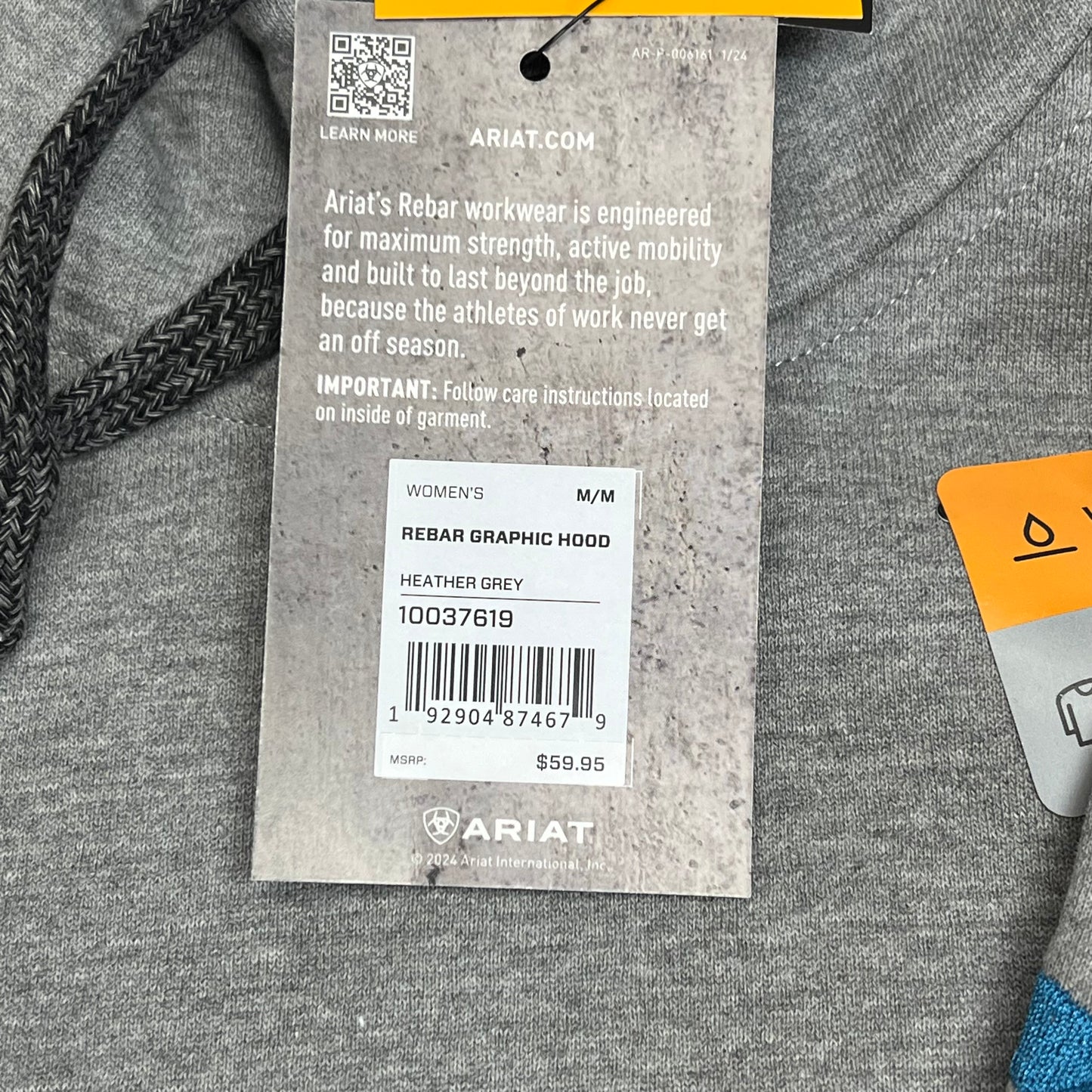 ARIAT Embroidered Rebar Graphic Hoodie Women's Sz M Heather Grey 10037619