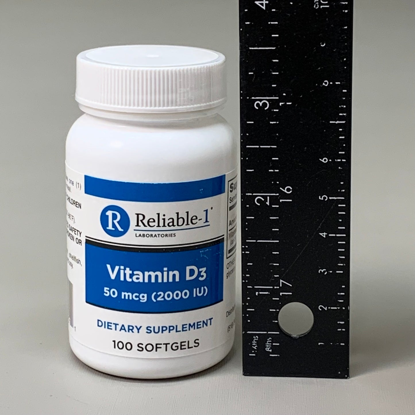 RELIABLE 1 Vitamin D3 2000 IU Soft Gel 100ct White 1471-3210 BB-05/2026