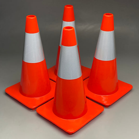IMPERIAL SUPPLIES (4 PACK) 18” Traffic Cones w/ Reflective Stripe Orange