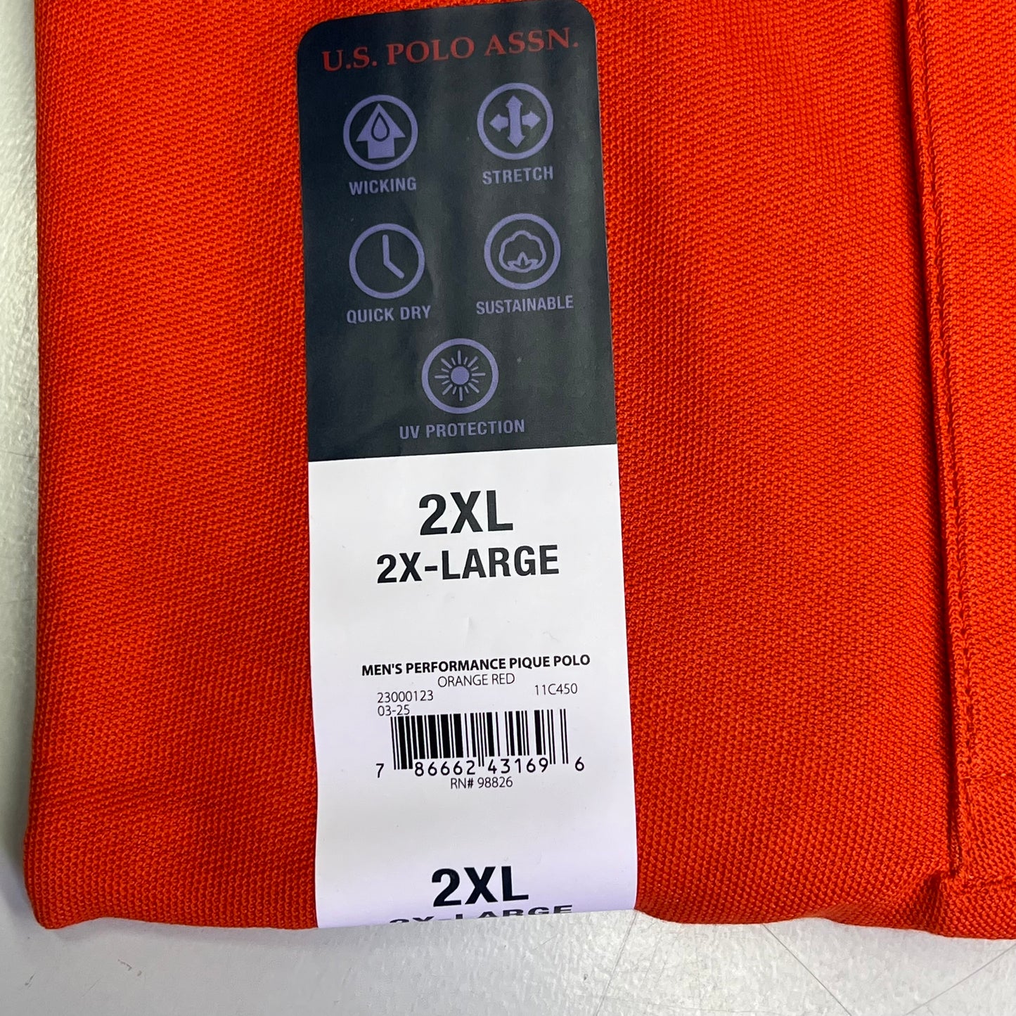 ZA@ U.S. POLO ASSN Performance Pique Polo Short Sleeve Shirt Men's Sz 2XL Orange Red