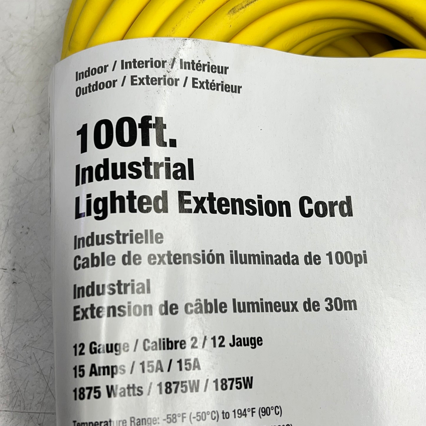 POWER FIRST Indoor & Outdoor Lighted Extension Cord 100' 15.0 AMP 4GAC2