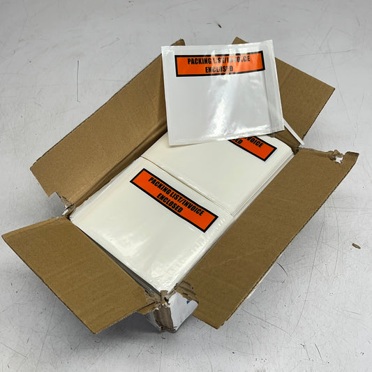 ZA@ SHORR EXPRESS  (1000 PACK) "packing List/invoice Enclosed Plastic Slips  4.5"x5.65" Clear/Orange