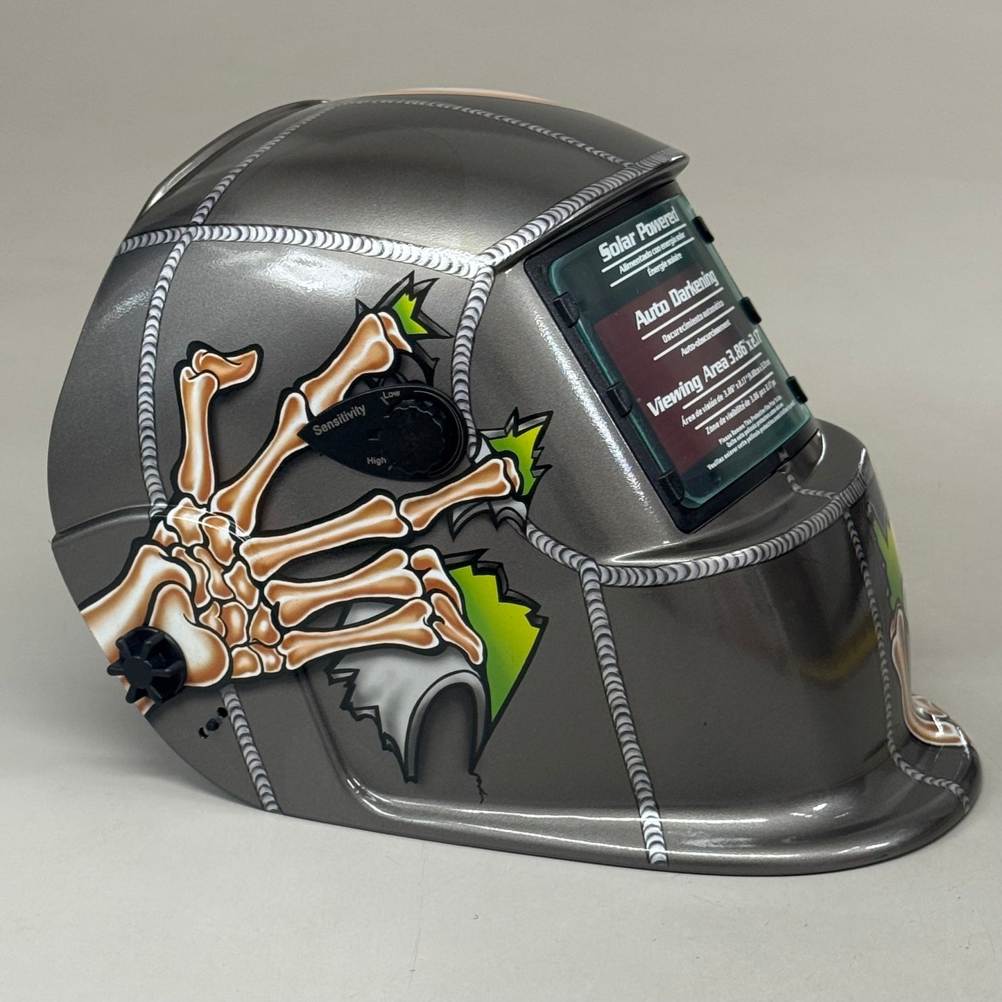 TITAN ShopIron Auto Darkening Welding Helmet 3.86x2.17" View Grey Skeleton 41279