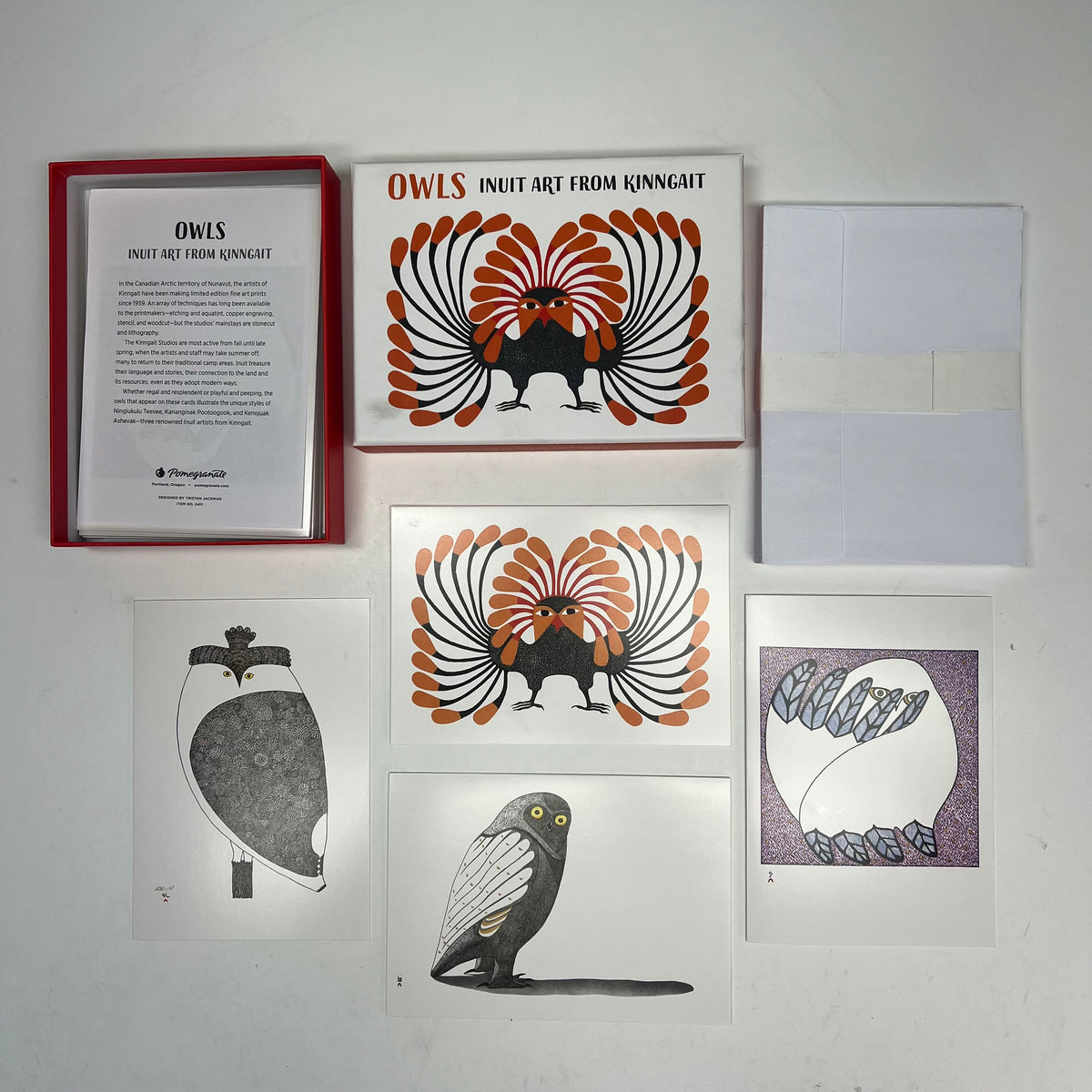 POMEGRANATE (20 PACK) Owls Inuit Art From Kinngait Notecards W/ Envelopes 4x6"