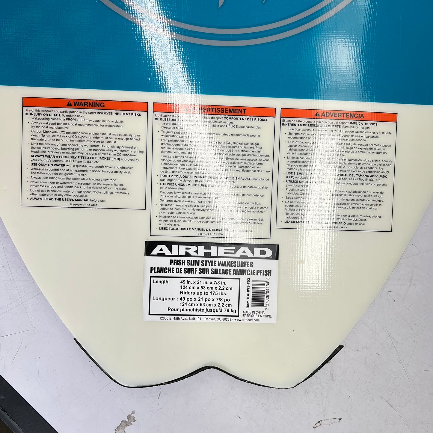 AIRHEAD Pfish Wakesurf Board Full Shape Fishtail Design 49" Blue/White AHWS-F02