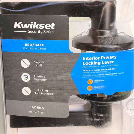KWIKSET Bed/Bath Interior Privacy Locking Lever Ladera Matte Black 93002-015