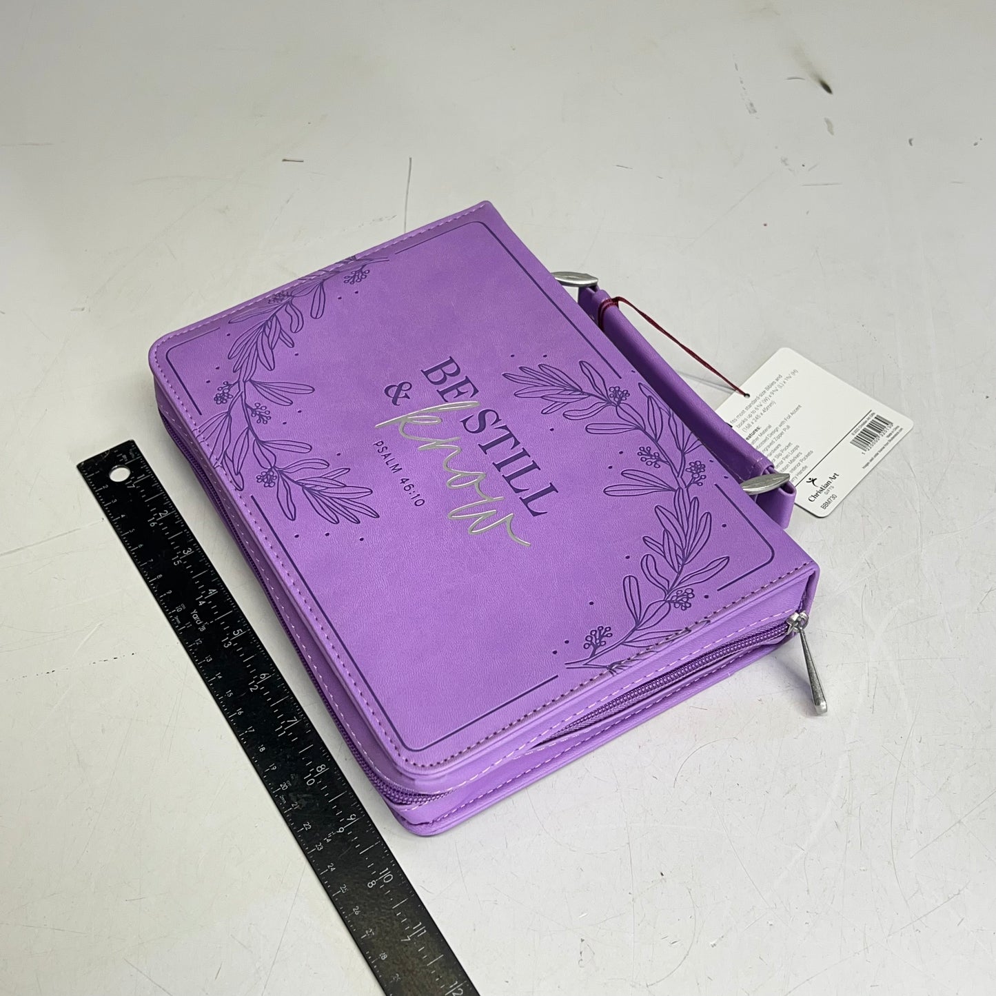 CHRISTIAN ART GIFTS Psalm 46:10 Faux Leather Bible Cover  6"x9" Purple Laurel