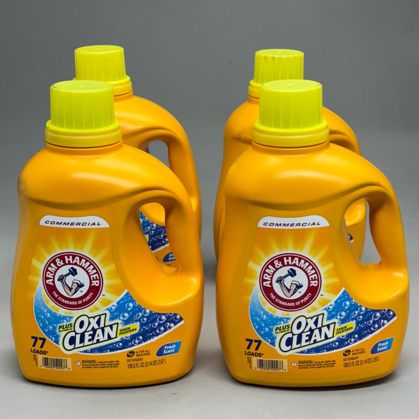 ZA@ ARM & HAMMER (4 PACK, 100.5 oz Each) OXI CLEAN Fresh Scent Laundry Detergent (Damaged Bottles)