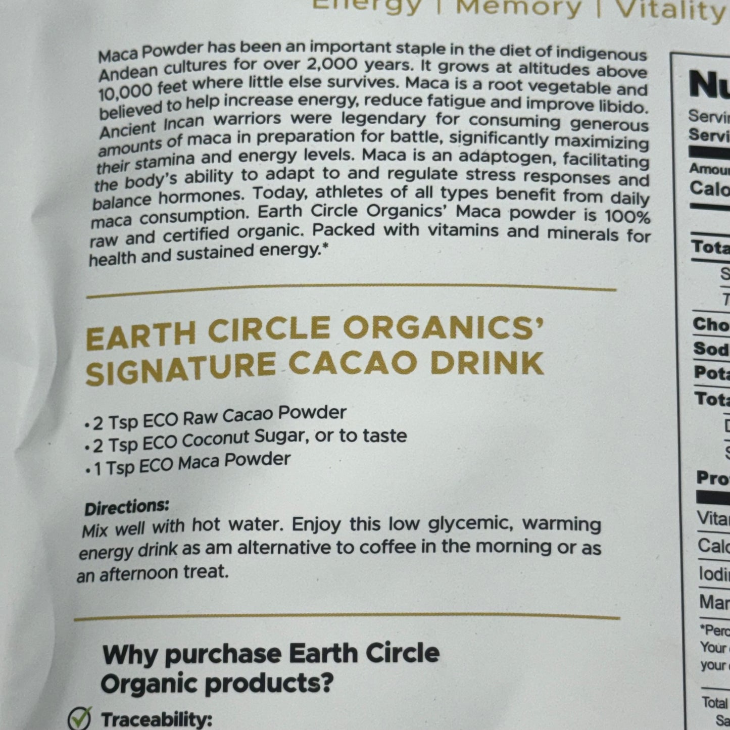 EARTH CIRCLE Organic Maca Powder 16 OZ (454g) BB 07/17/25