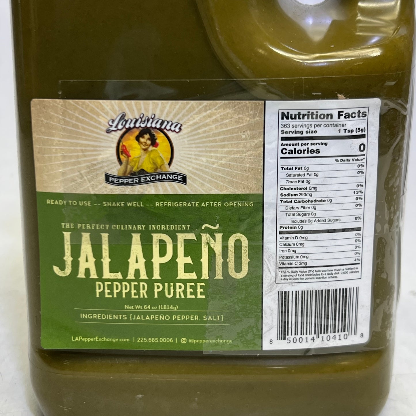 LOUISIANA Pepper Exchange 64oz Jalapeno Peppers Puree Sauce BB 07/27