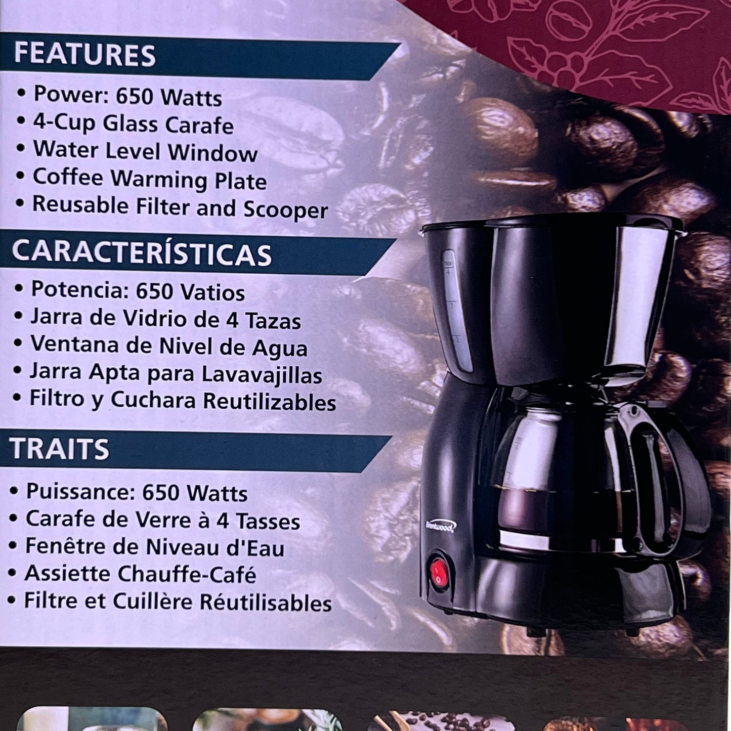 BRENTWOOD 4-Cup Coffee Maker TS-213BK, Black