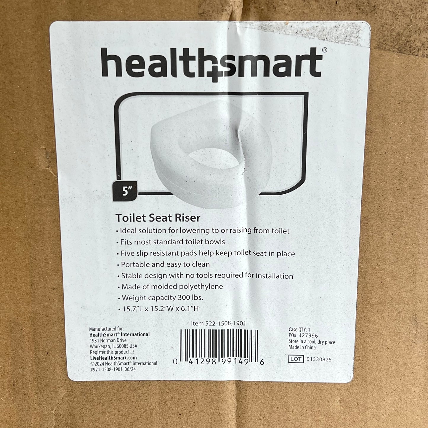HEALTH SMART Portable Elevated Round Toilet Seat Riser  5" White 522-1508-1901