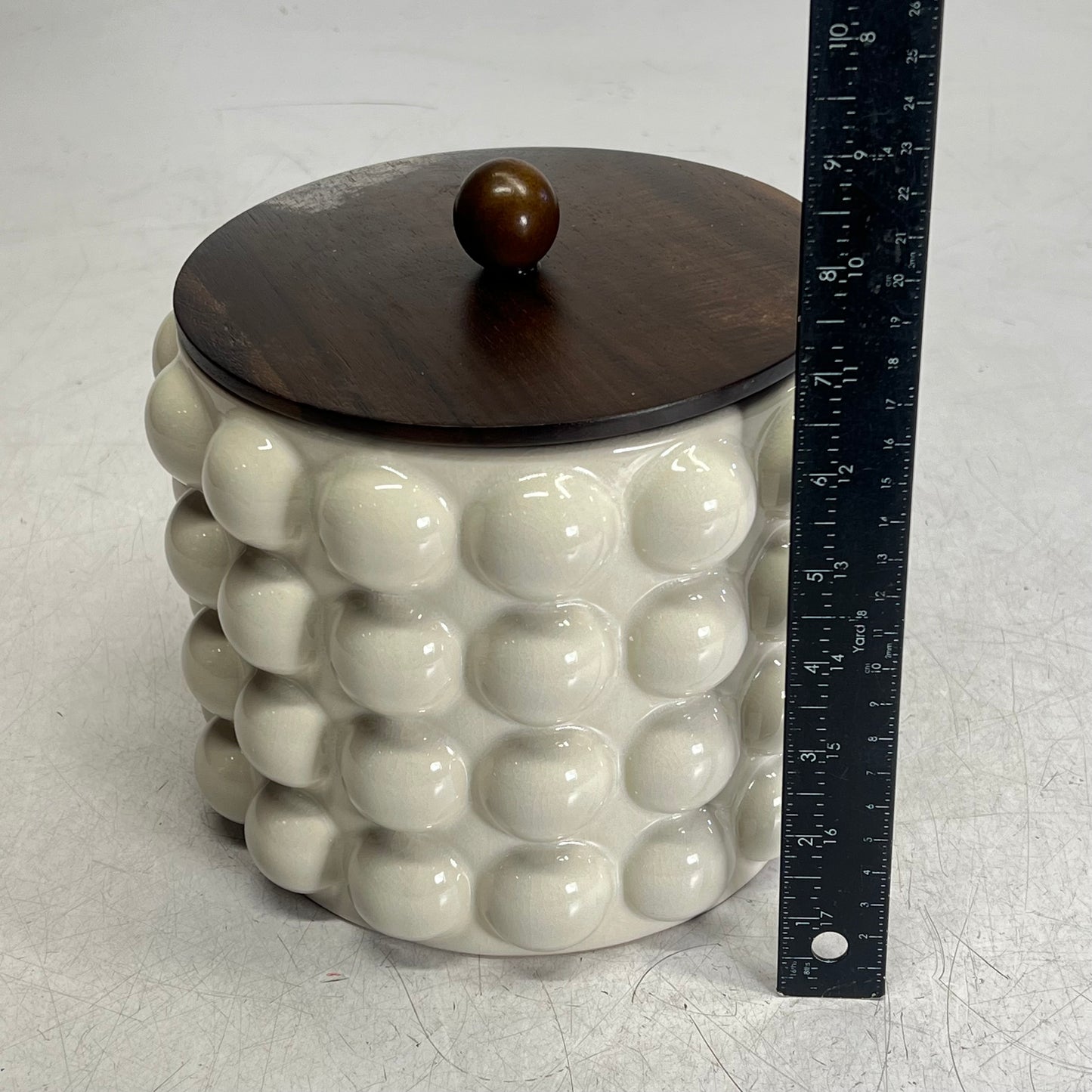 CREATIVE CO OP  Raised Dots Stoneware Canister  Wide 8.25" x 8.25" Crème DF7932