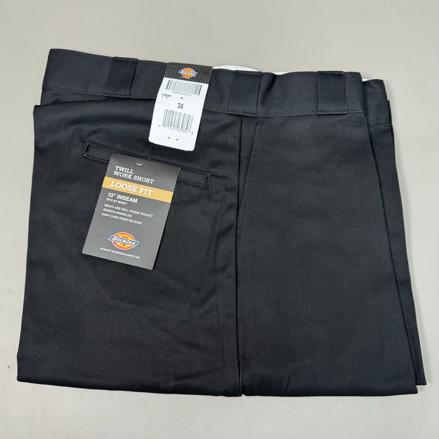 DICKIES Loose Fit Twill Work Shorts 13" Inseam Men's Sz 36 Black 42283BK