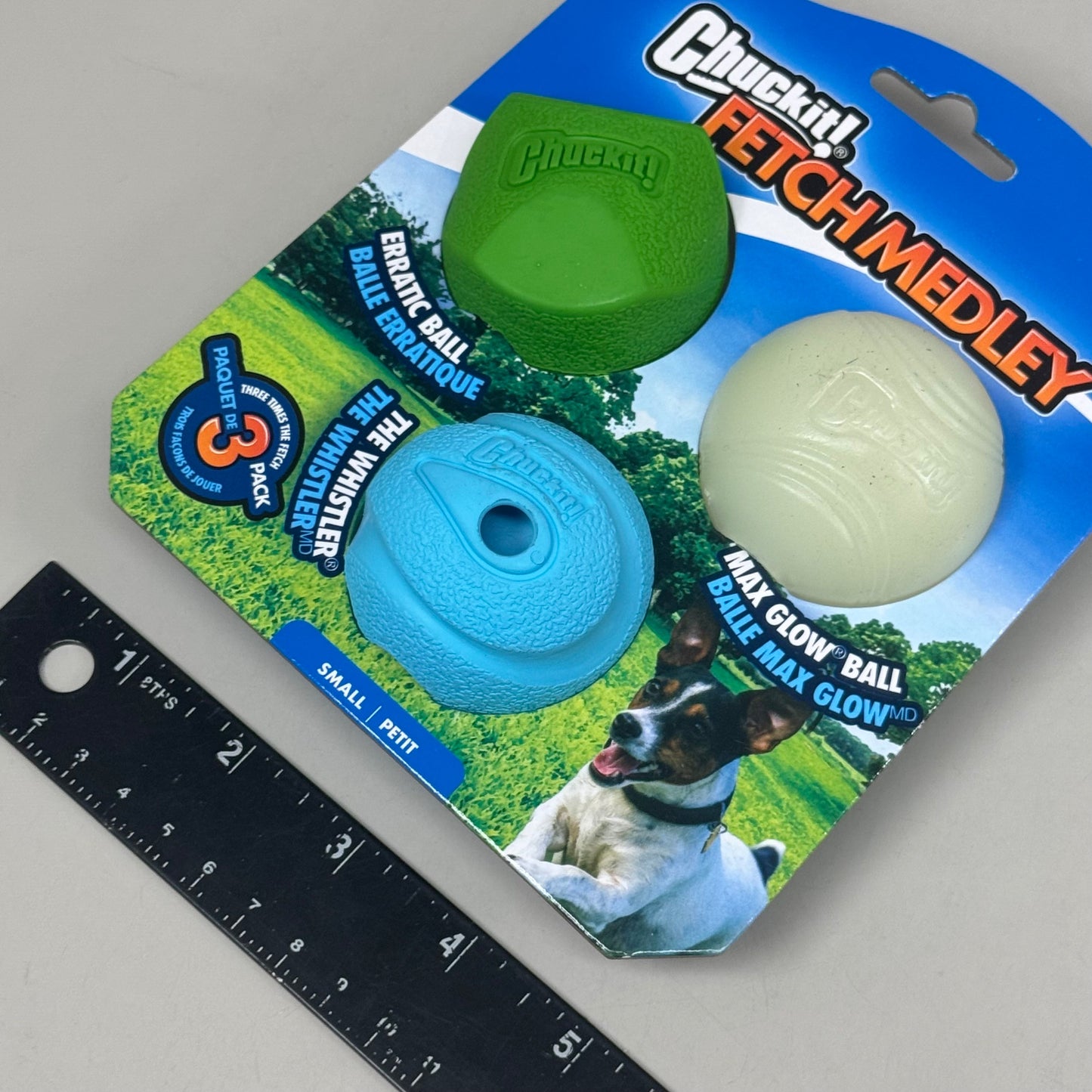 ZA@ CHUCKIT! Fetch Medley For Small Dogs Pack of 3 Balls Blue, Green, Glow HKDH23205B B