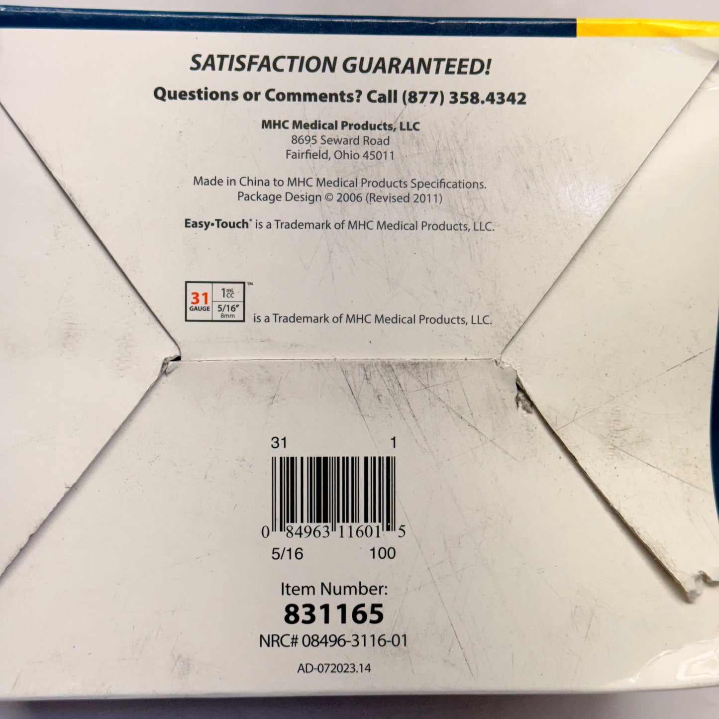 EASY TOUCH (100 PACK) U-100 Insulin Syringes 31 Gauge 1ml CC 5/16" 831165 (New Other)