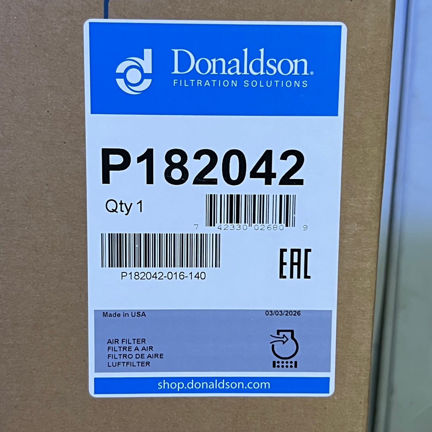 DONALDSON Air Filter, Primary Round 24.5"L x 15"D Grey P182042
