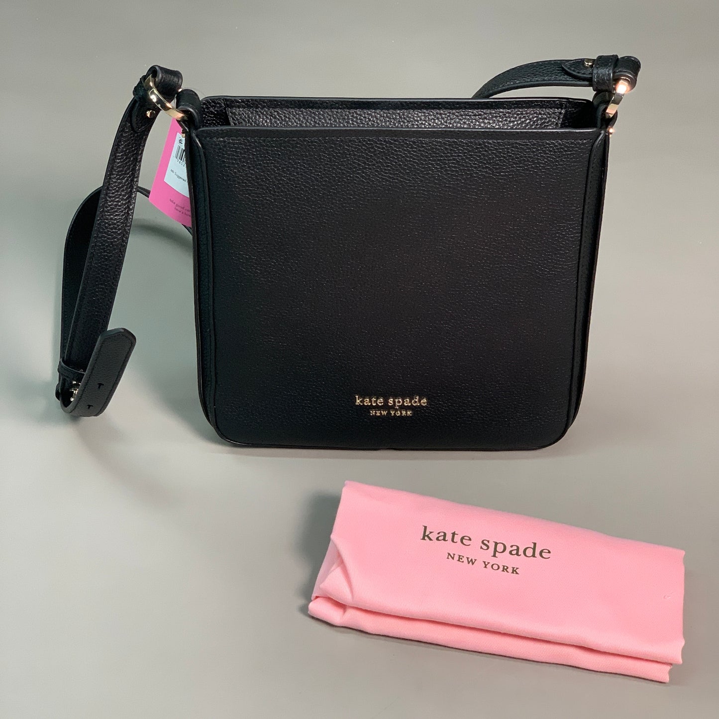 KATE SPADE Hudson Small Messenger Pebbled Leather Bag Black Style No. K6575 (New)