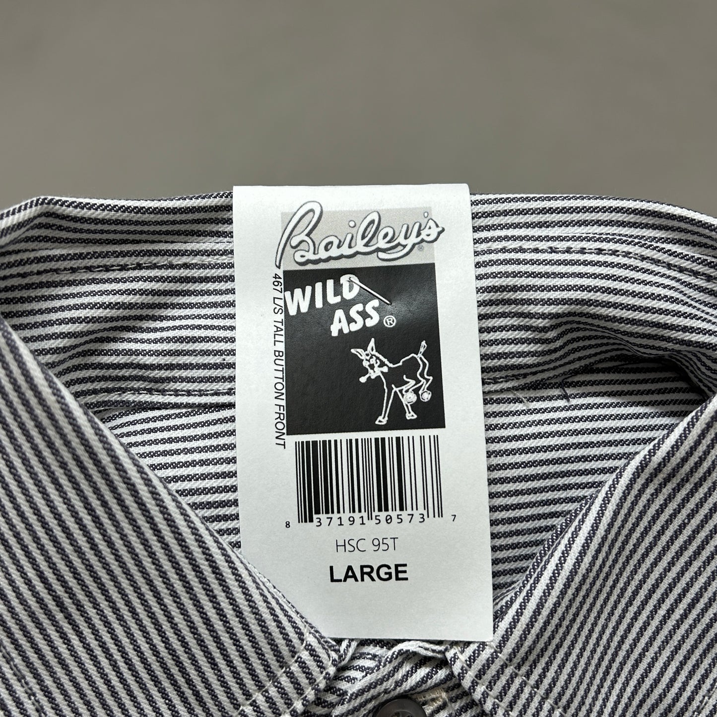 WILD ASS Bailey's Logger Wear Long Sleeve Button Hickory Shirt Sz L Tall Striped HSC 95T (New)