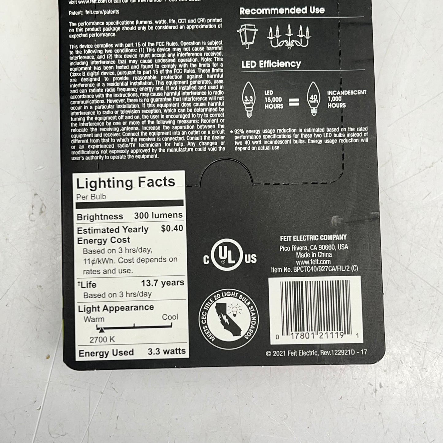 FEIT ELECTRIC (6 PACK) Natural Light Bulbs 40W E12 Soft White BPCTC40927CA/FIL2