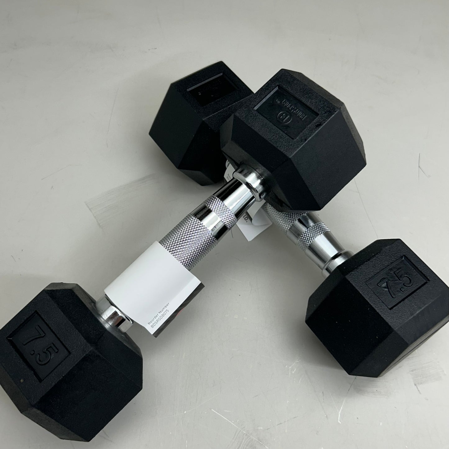BODY SPORT (2 Pack) Rubber Encased Hex Dumbbells 7.5lbs Black BDSRSDB075