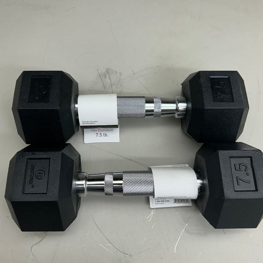 BODY SPORT (2 Pack) Rubber Encased Hex Dumbbells 7.5lbs Black BDSRSDB075