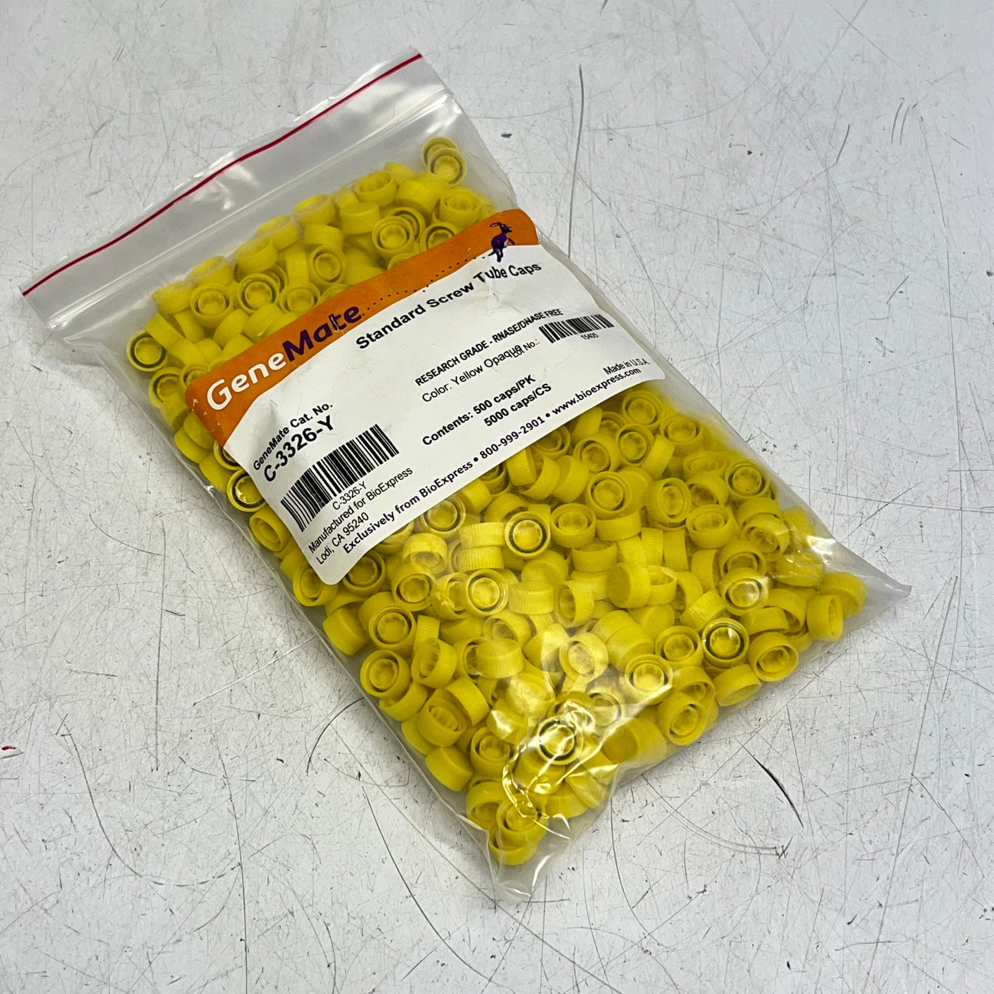 ZA@ GENE MATE (4 PACK, 500 EACH) Standard Screw Tube Caps  Yellow C-3326-Y