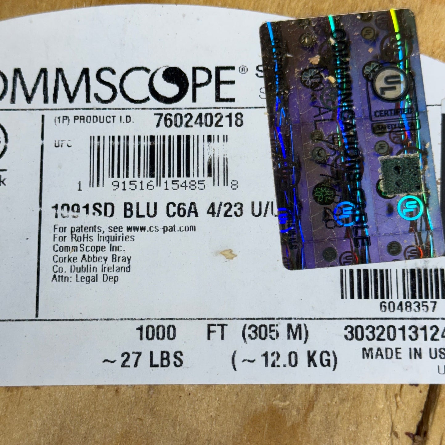 COMMSCOPE Communications Cable 1091SD Sz 1000 ft Blue 760240218