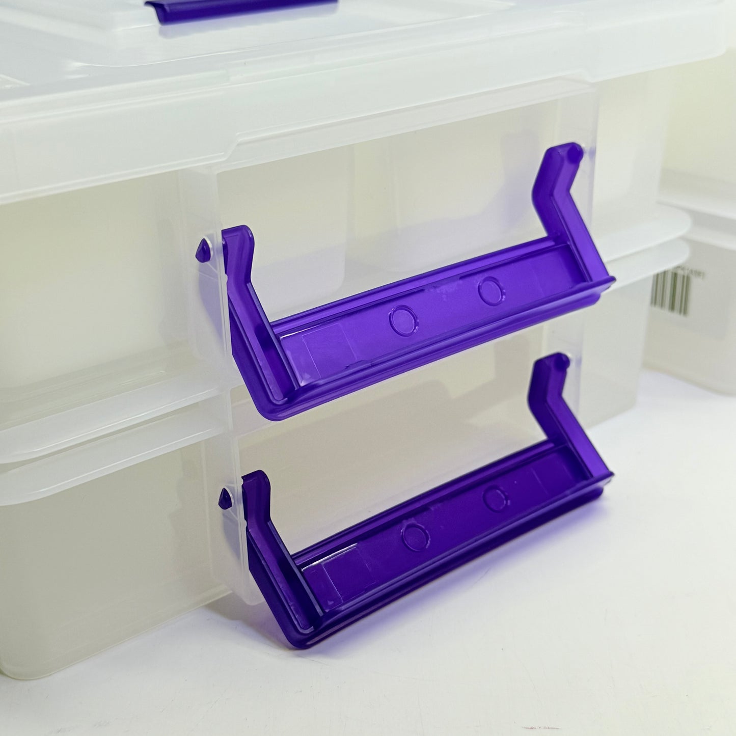 IRIS (2 PACK) Large Modular Latching Box - Purple Handle 14.8"L x 11"W  Clear