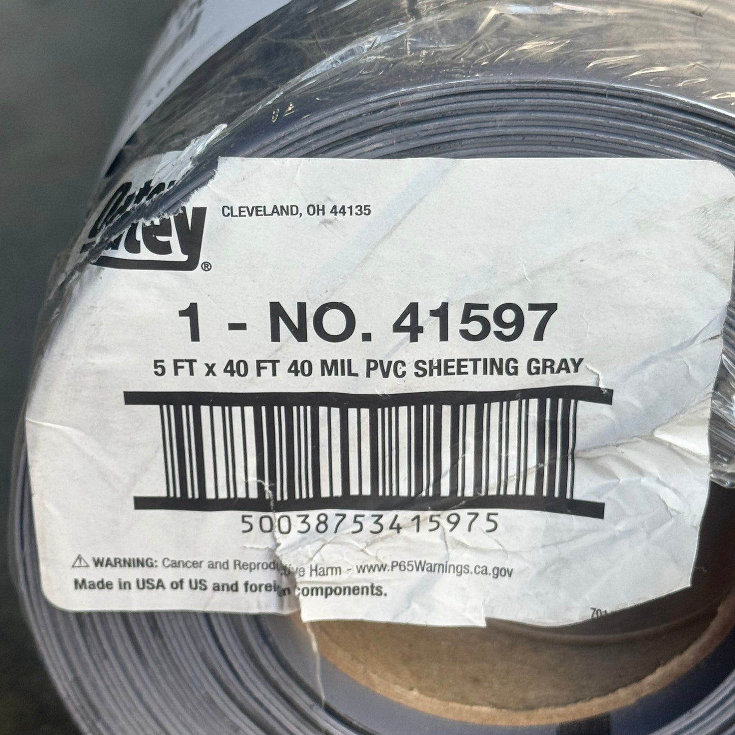 OATEY 5' x 40' 40 Mil PVC Sheeting Gray No. 41597 New Other