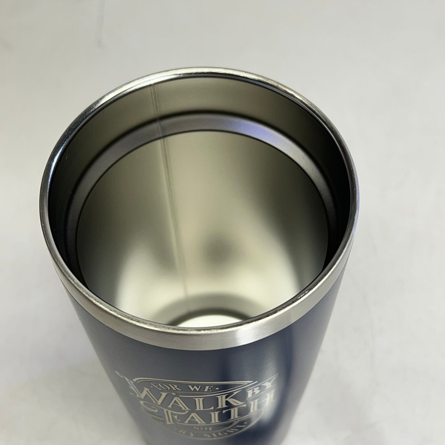 CHRISTIAN ART GIFTS Corinthians 5:7 Stainless Steel Travel Tumbler 18 Fl Oz Blue