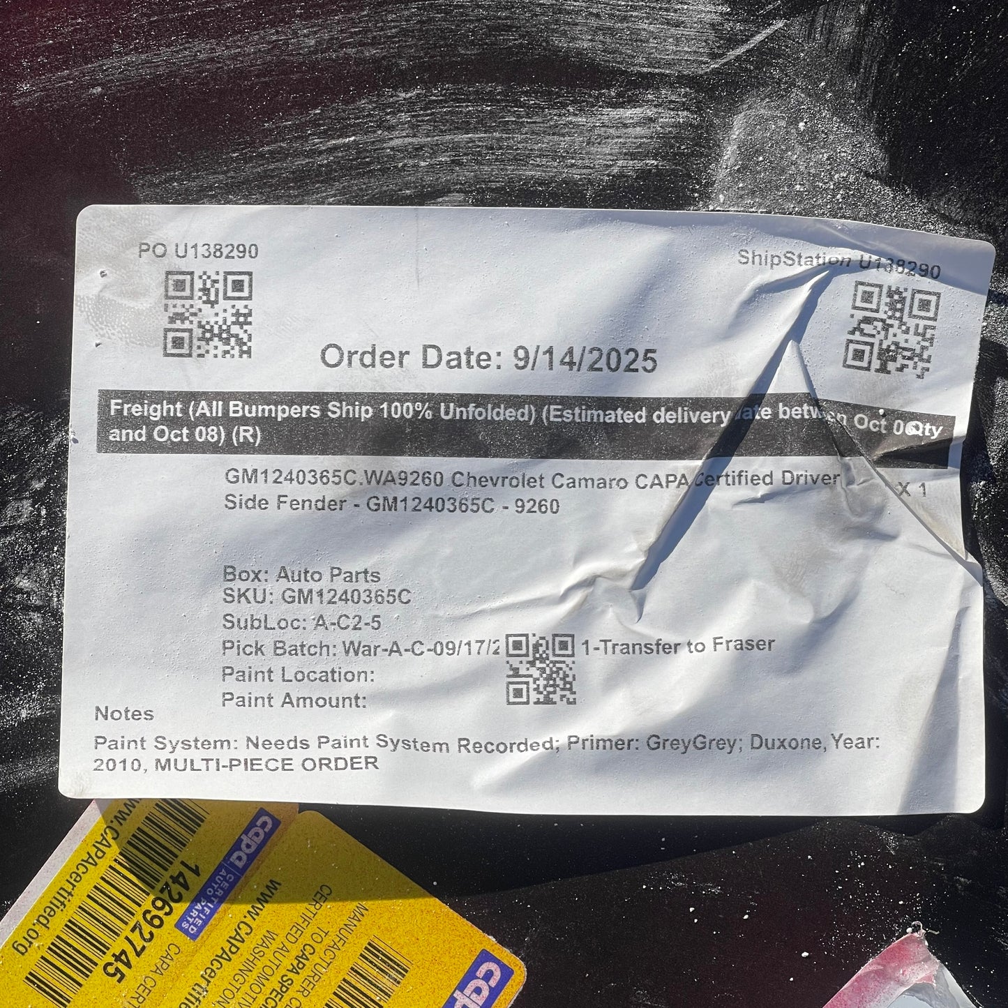 ZA@ Pallet of CAPA Front Fender For Chevrolet Camaro 2010-2015 Red (AS-IS)