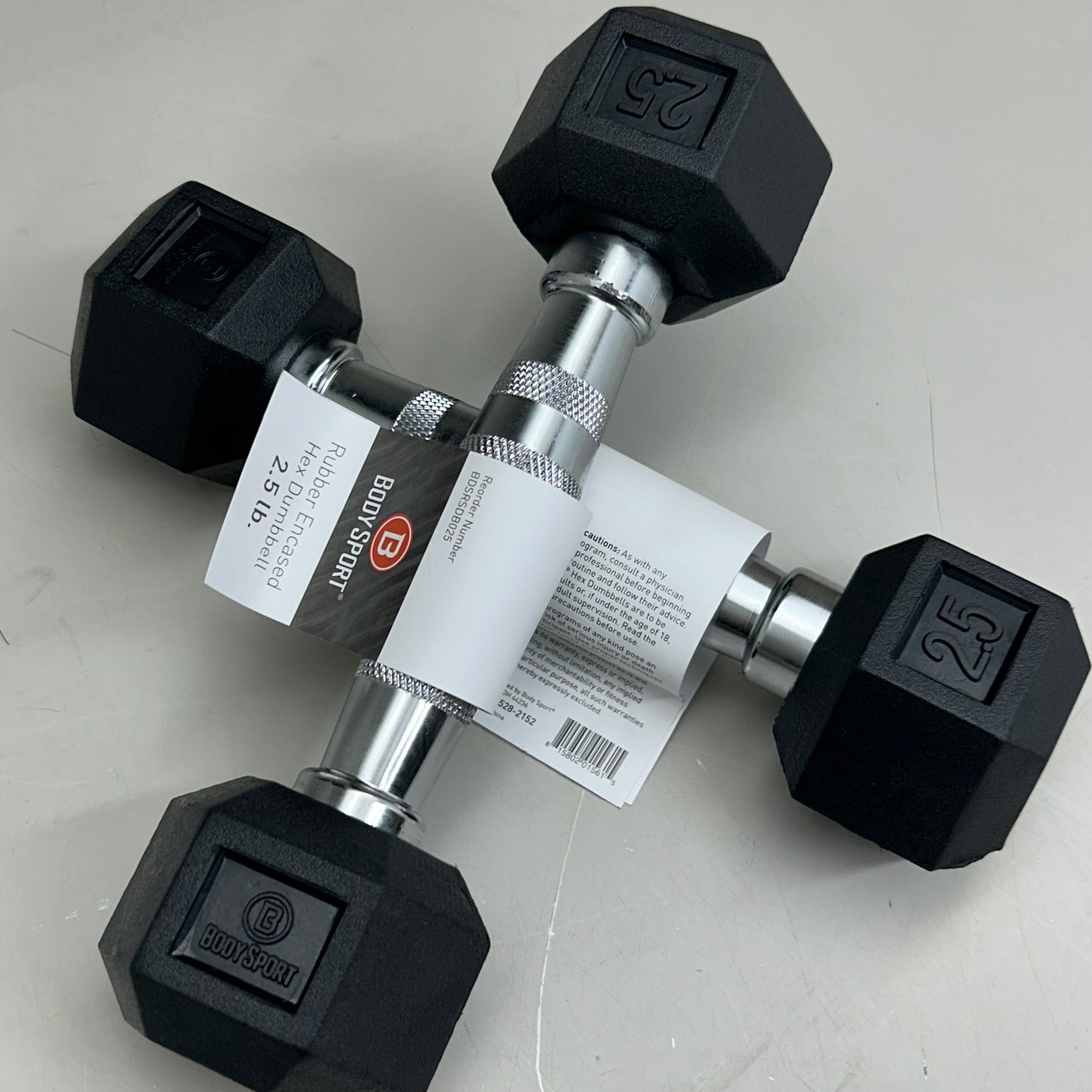 ZA@ BODY SPORT (2 Pack) Rubber Encased Hex Dumbells 2.5lbs Black BDSRSDB025