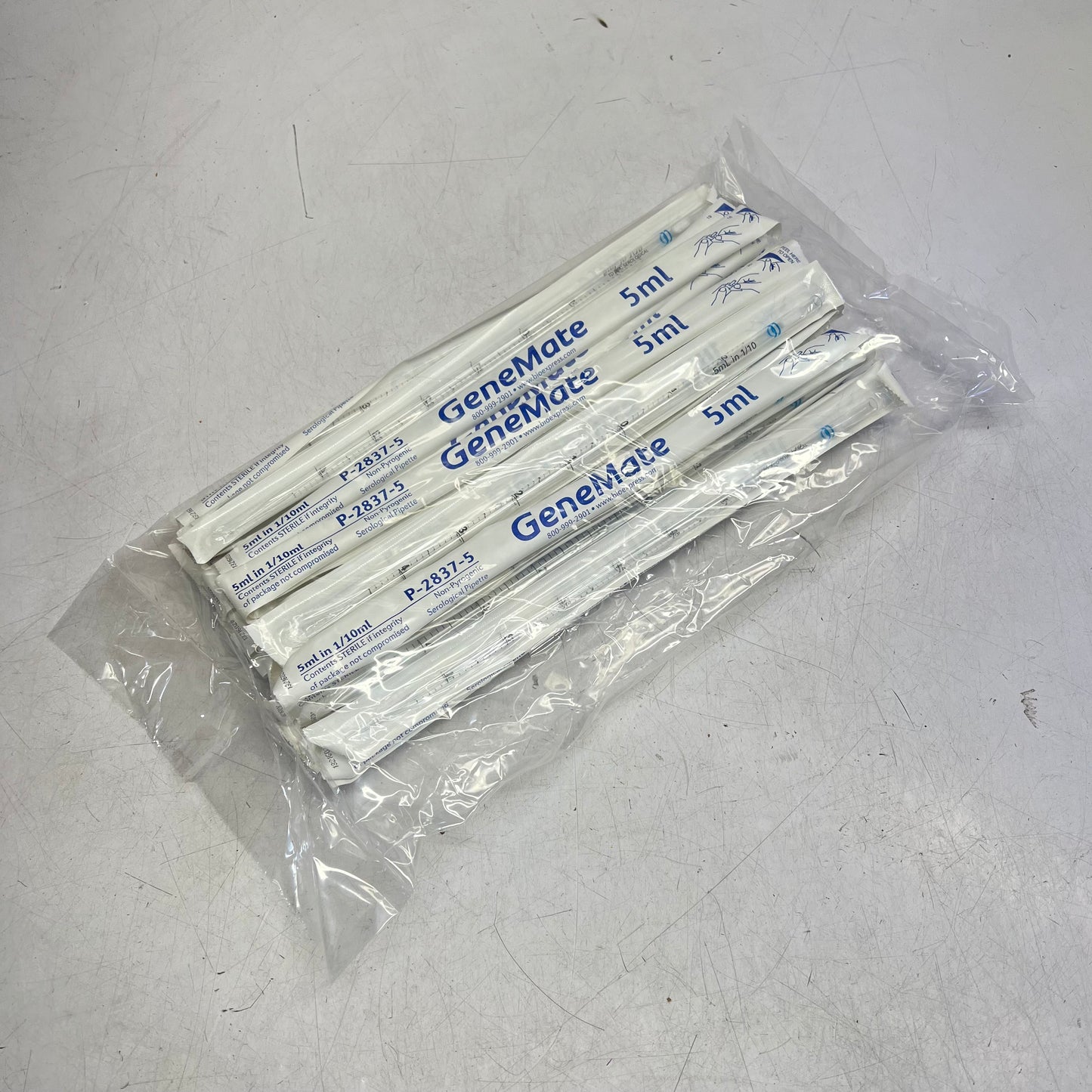 GENE MATE (50 PACK) Serological Pipettes Individually Wrapped 5ml Clear P-28375