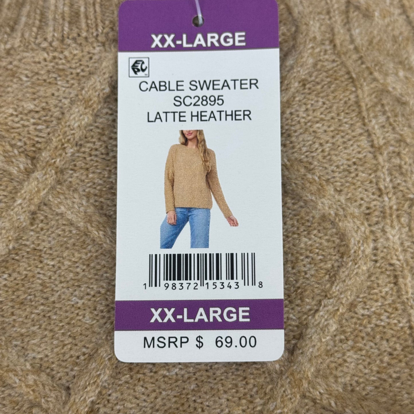 VINCE CAMUTO Cable Knit Sweater Women's Sz-XXL Latte Heather SC2895