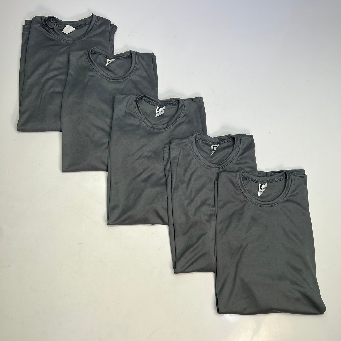 C2 SPORT (5 PACK) Moisture Wick Short Sleeve Work Shirts Youth Sz XL Grey