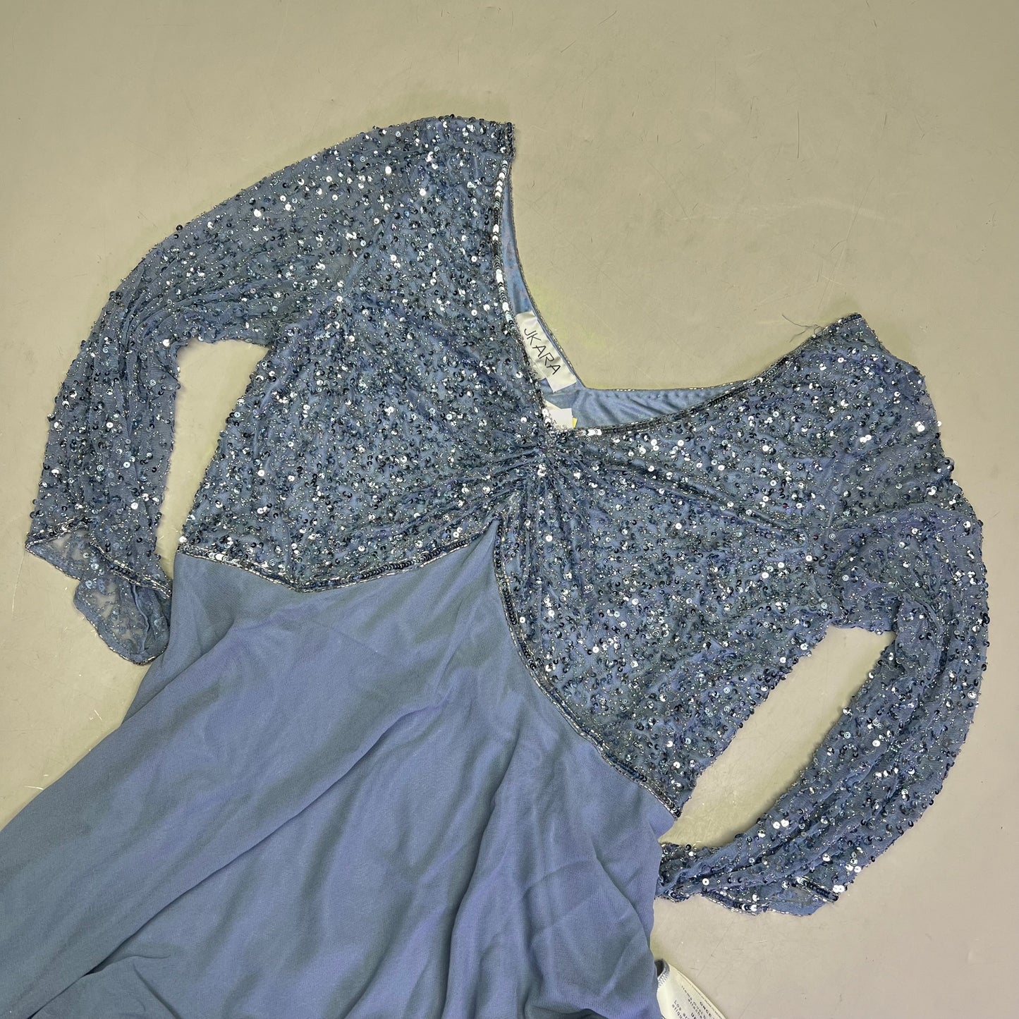 JKARA V-Neck Beaded Long Sleeve Dress Women's Sz 16 Dusty Blue 5206DB