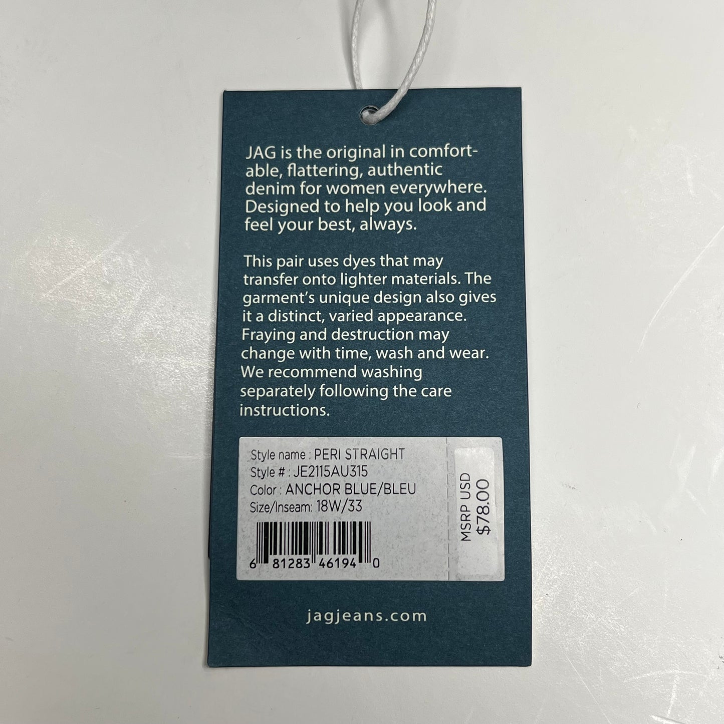 JAG Peri Mid Rise Straight Leg Jean Women's Sz 18/33  Dark Wash JE2115AU315