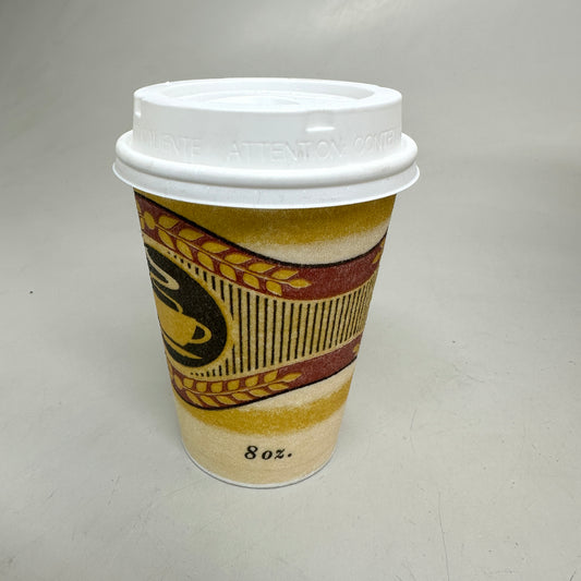 SYSCO Paper Hot Cup Classic with Lids 8oz Sz 4" x 3" White and Brown