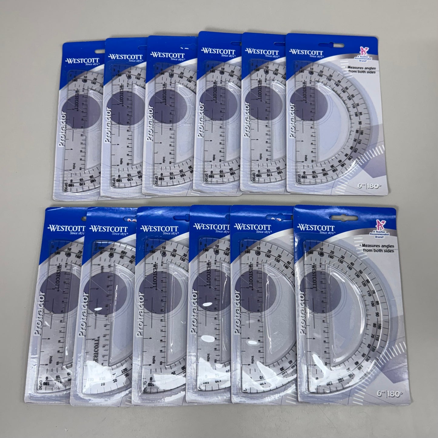 WESTCOTT (12 PACK) Easy to Read Protractor 6" 180 Degree Plastic Clear 11200