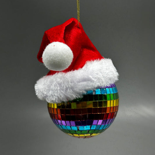 KURT S. ADLER 80MM Glass Pride Mirror Ball With Santa Hat Christmas Ornament T3717