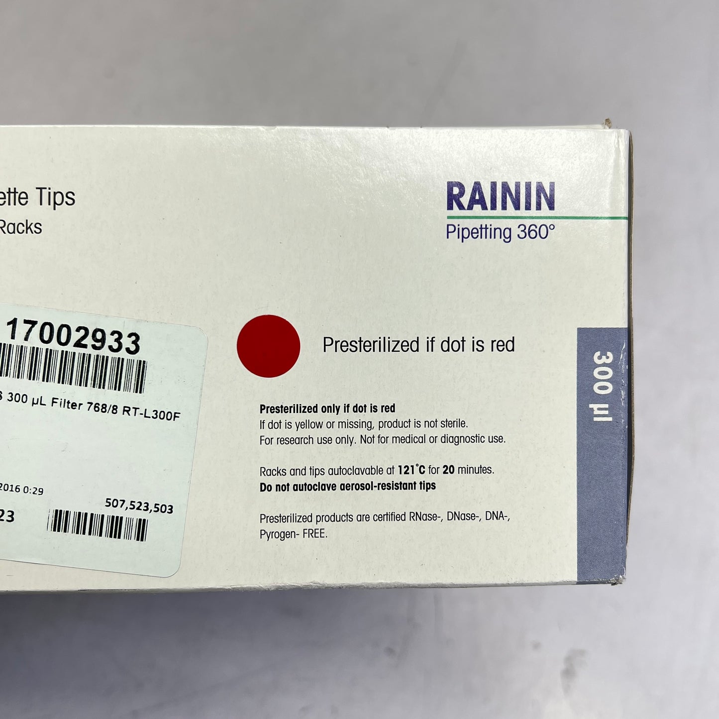 RAINN (8 PACK, 768 EACH) Bio Clean Racked Pipette Tips 300 µL Max Vol 17002933